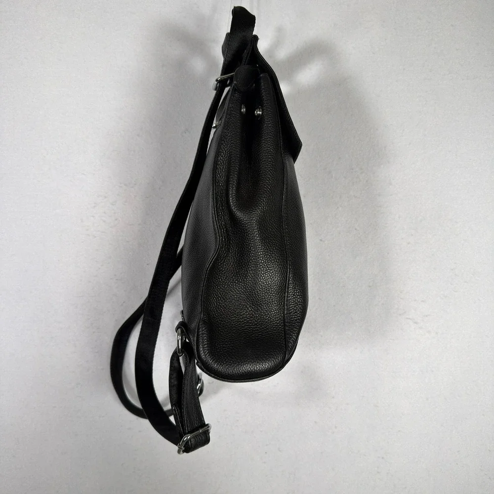 Heshe Leather Convertible Backpack Tote Black Pebbled Shoulder Bag